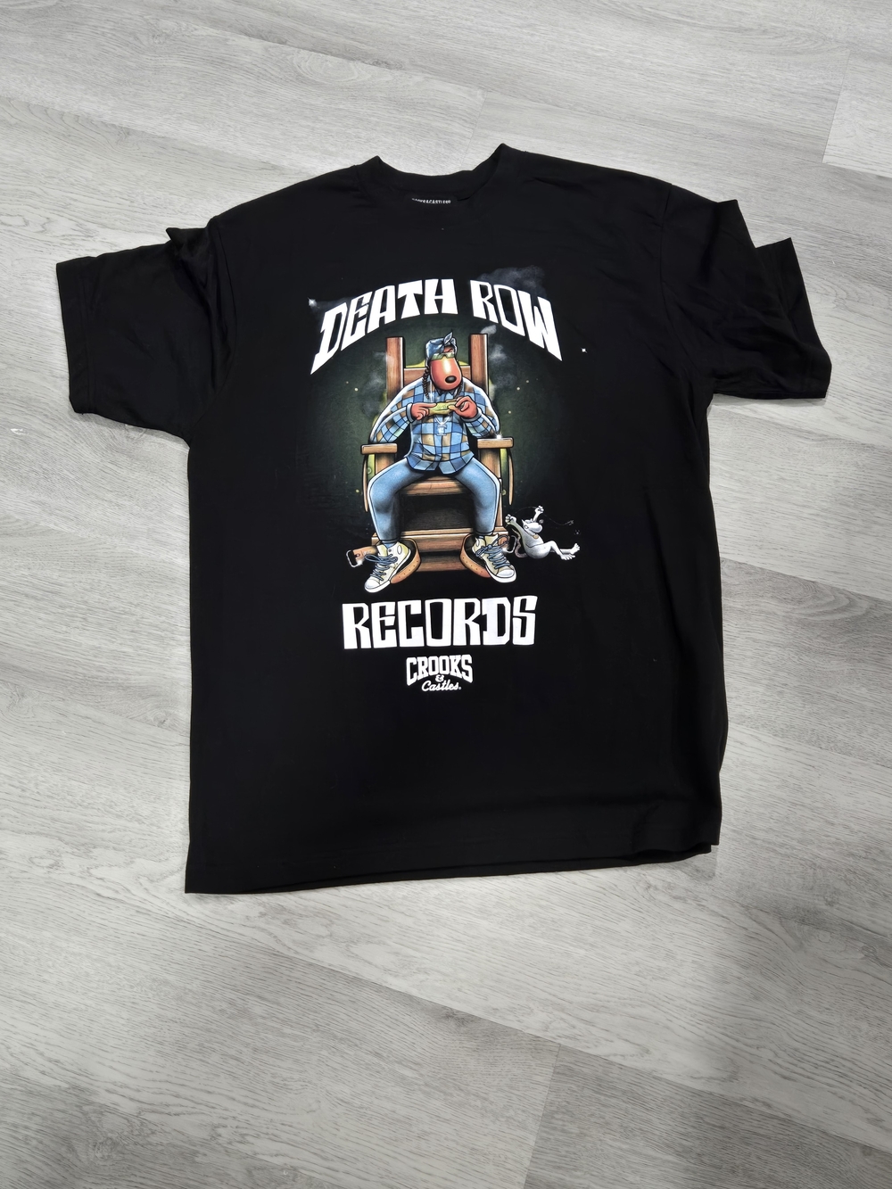 Crooks & Castles Black Death Row Records Graphic Tee with Multicolor Print